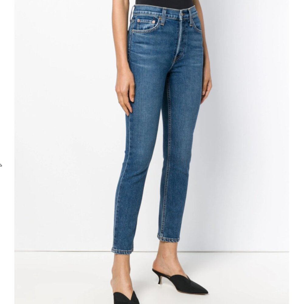 Re/Done |Button fly Ultra High Rise Skinny Ankle Crop size 26